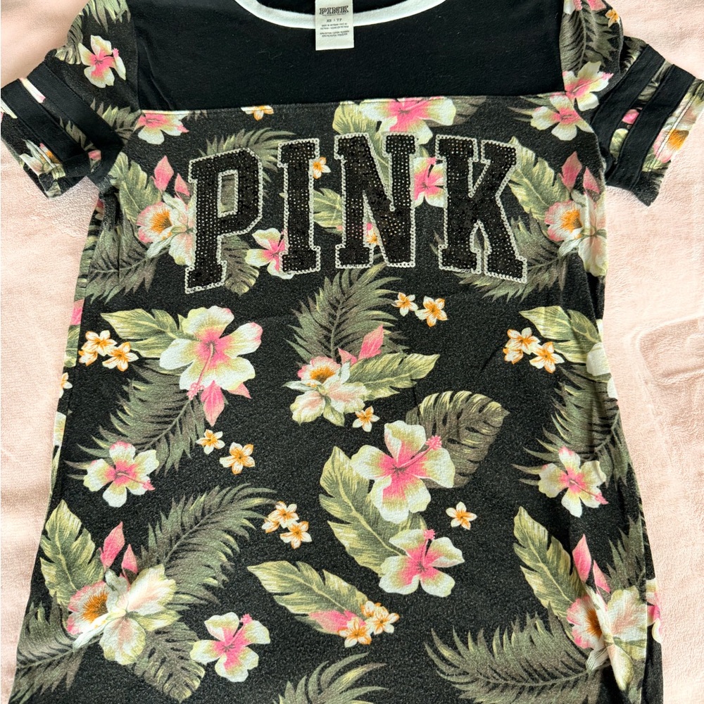 PINK Victoria's Secret Black Sequin Floral Top